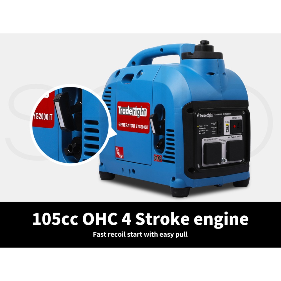 Traderight Inverter Generator Portable 2.2KW Max 2KW Rated Pure Sine RV Camping