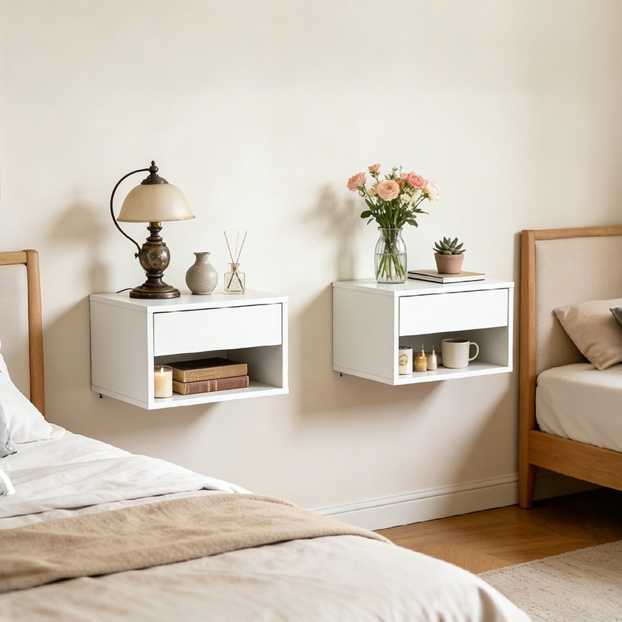 Buy Levede Floating Bedside Table Wall Mounted Drawer Shelf Set of 2 ...