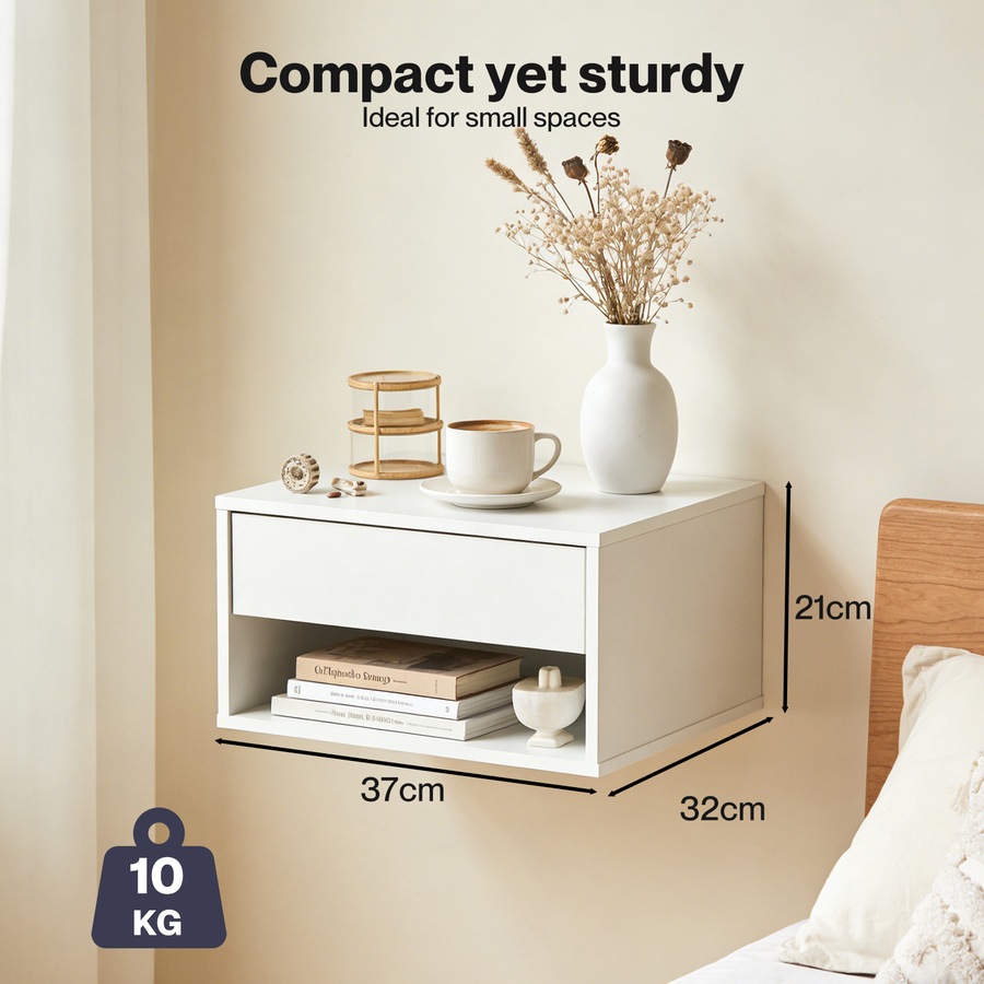 Buy Levede Floating Bedside Table Wall Mounted Drawer Shelf Set of 2 ...