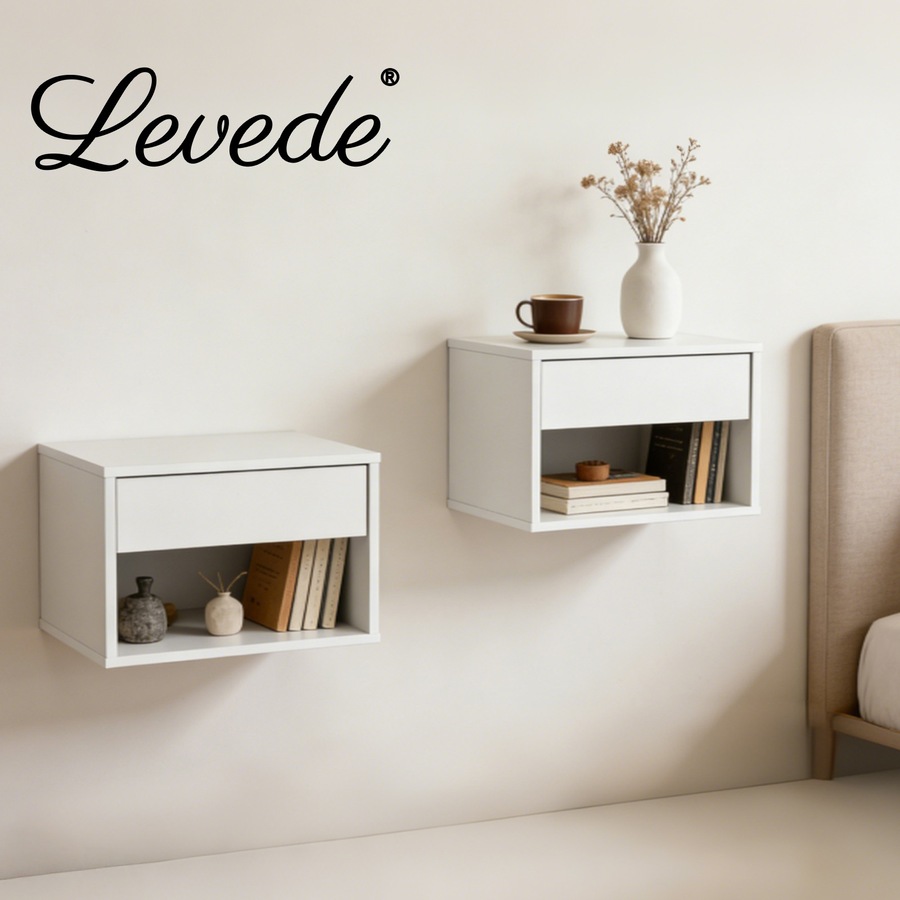 Buy Levede Floating Bedside Table Wall Mounted Drawer Shelf Set of 2 ...