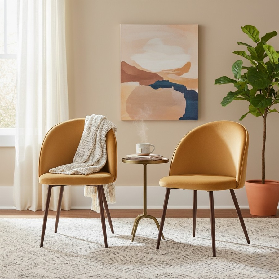 1 Set of 2 Levede Dining Chairs - Mustard