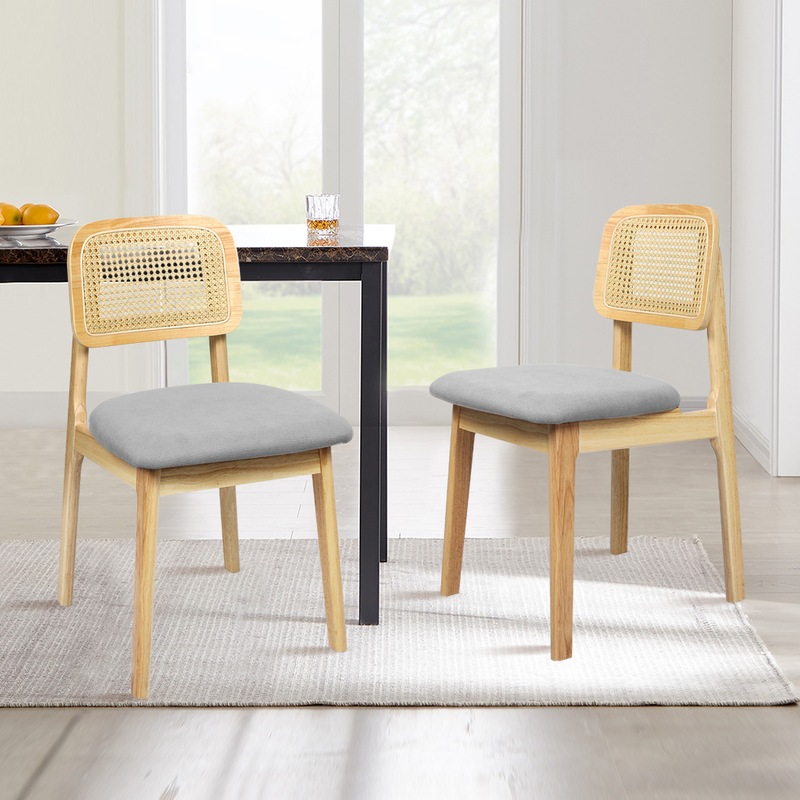 Buy Levede 2x Rattan Dining Chair Upholstered Cane Weave Kitchen Wooden ...