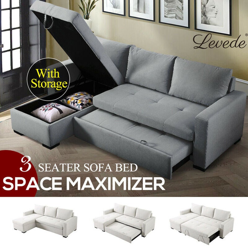 Levede 3 Seater Sofa Bed Set Storage, Sofa Bed Chaise Lounge With Storage