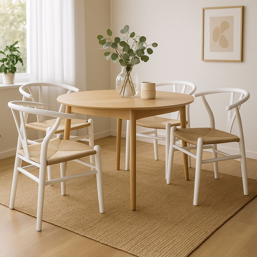 1 Set of 4 Levede Hans Wegner Wishbone Dining Chairs - White