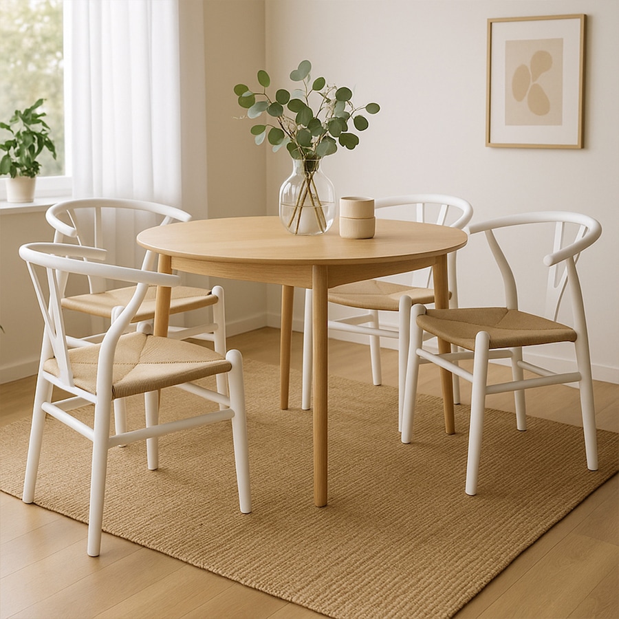 1 Set of 4 Levede Hans Wegner Wishbone Dining Chairs - White