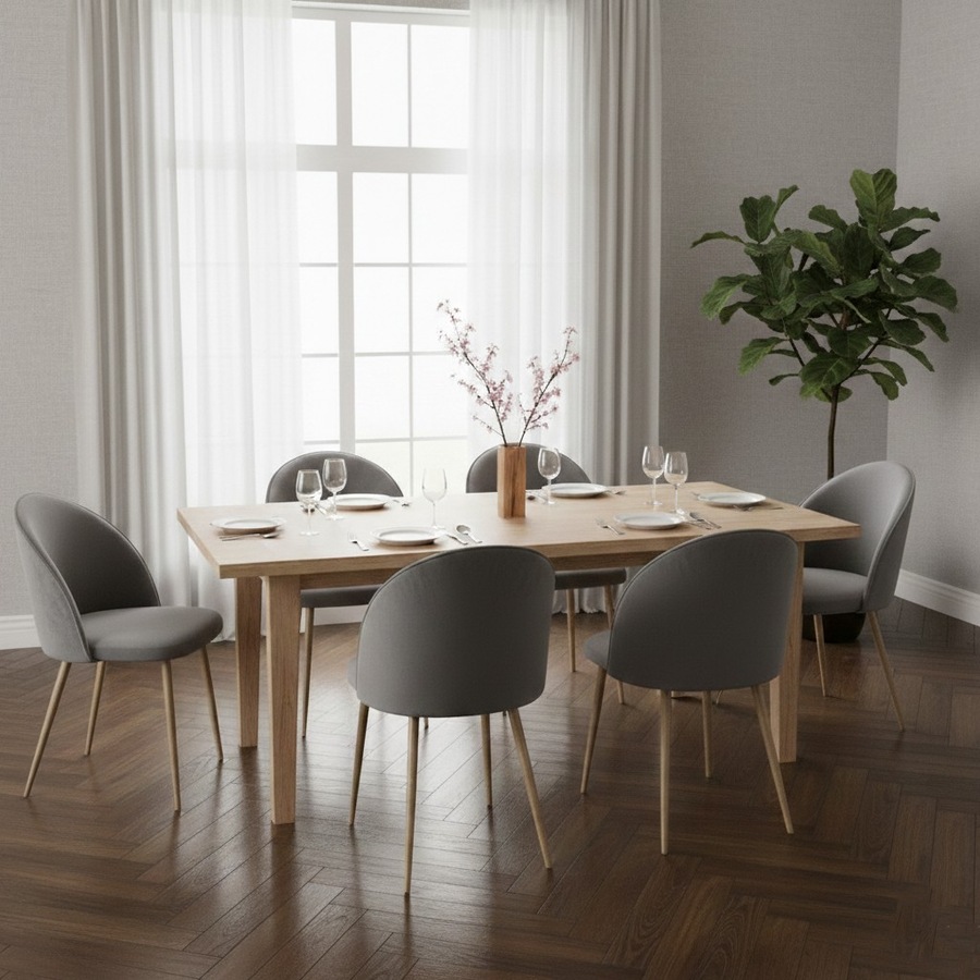 1 Set of 6 Levede Velvet Dining Chairs - Grey