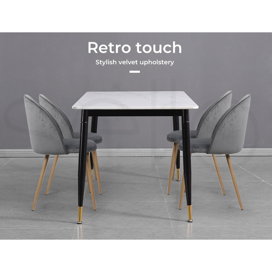 1 Set of 6 Levede Velvet Dining Chairs - Grey