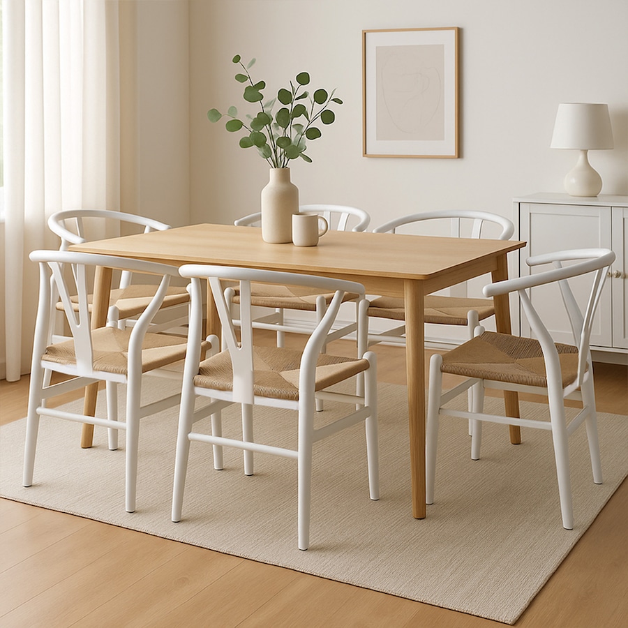 1 Set of 6 Levede Hans Wegner Wishbone Dining Chairs - White