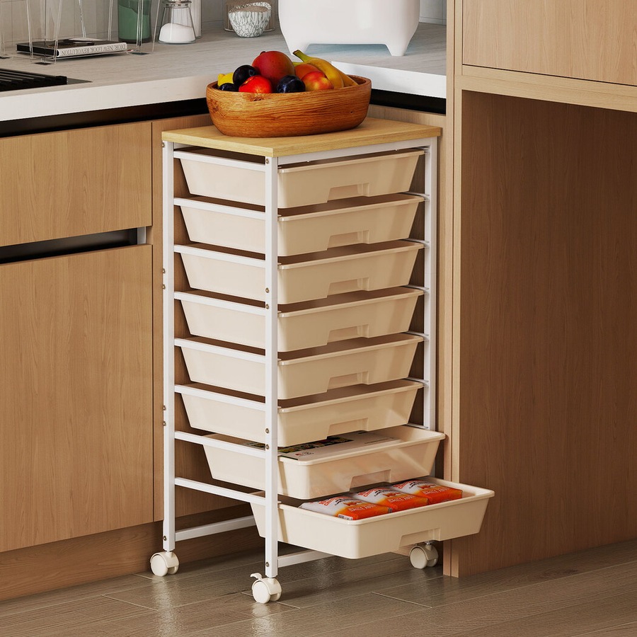 Levede 8 Drawers Storage Trolley Utility Cart Plastic Mobile Organiser Unit