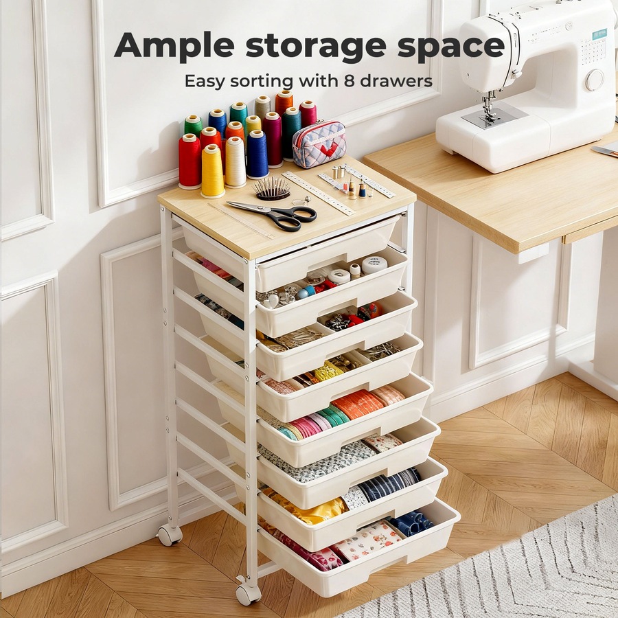 Levede 8 Drawers Storage Trolley Utility Cart Plastic Mobile Organiser Unit