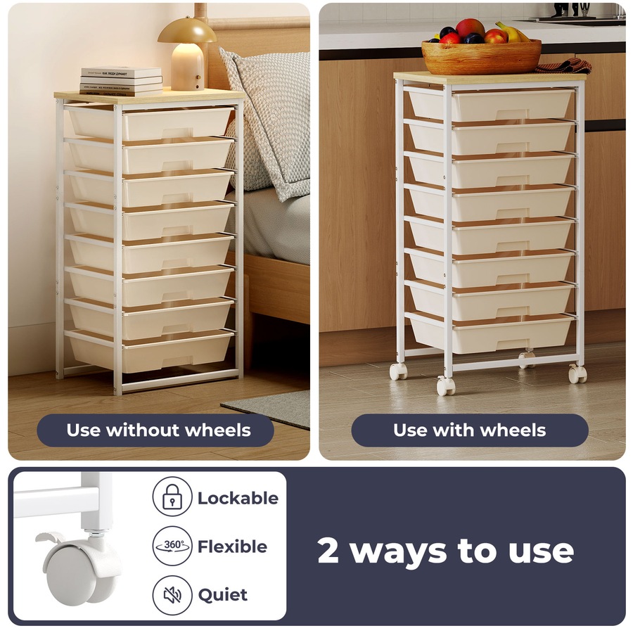 Levede 8 Drawers Storage Trolley Utility Cart Plastic Mobile Organiser Unit