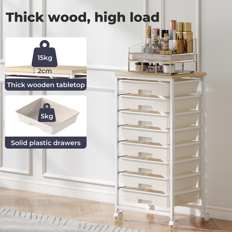 Levede 8 Drawers Storage Trolley Utility Cart Plastic Mobile Organiser Unit