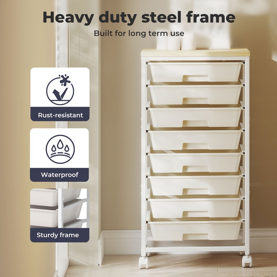 Levede 8 Drawers Storage Trolley Utility Cart Plastic Mobile Organiser Unit