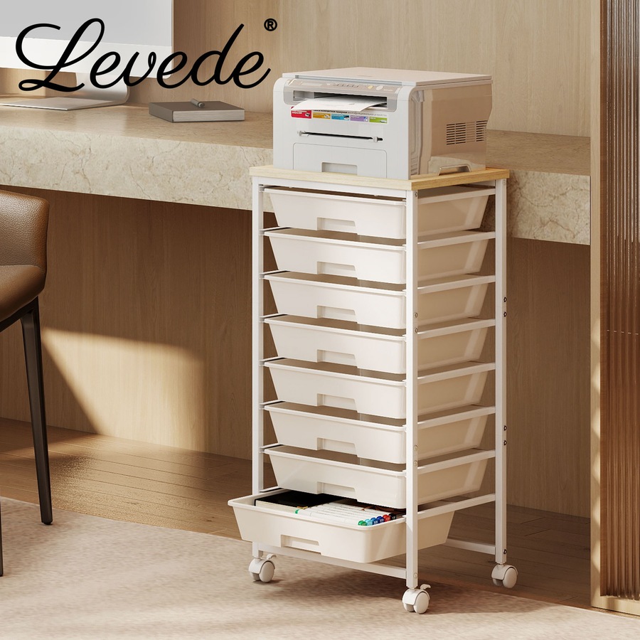 Levede 8 Drawers Storage Trolley Utility Cart Plastic Mobile Organiser Unit