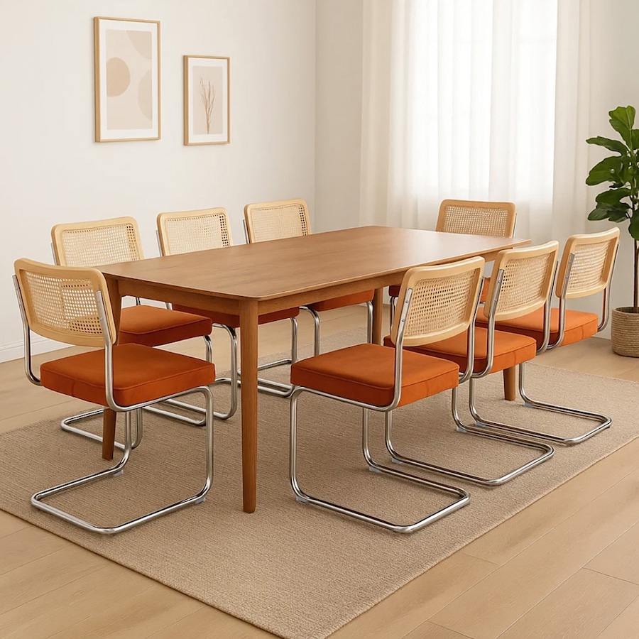 Levede 8x Rattan Chair Dining Chairs Cesca Replica Cantilever Velvet Padded Seat