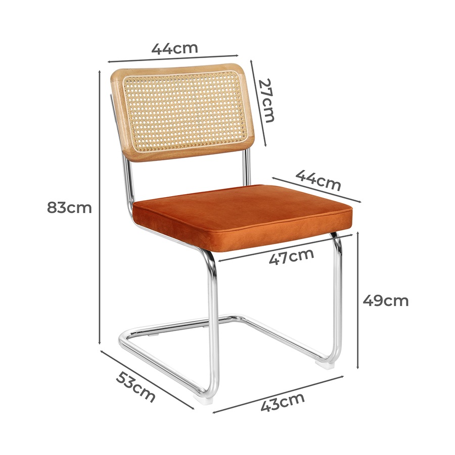 Levede 8x Rattan Chair Dining Chairs Cesca Replica Cantilever Velvet Padded Seat