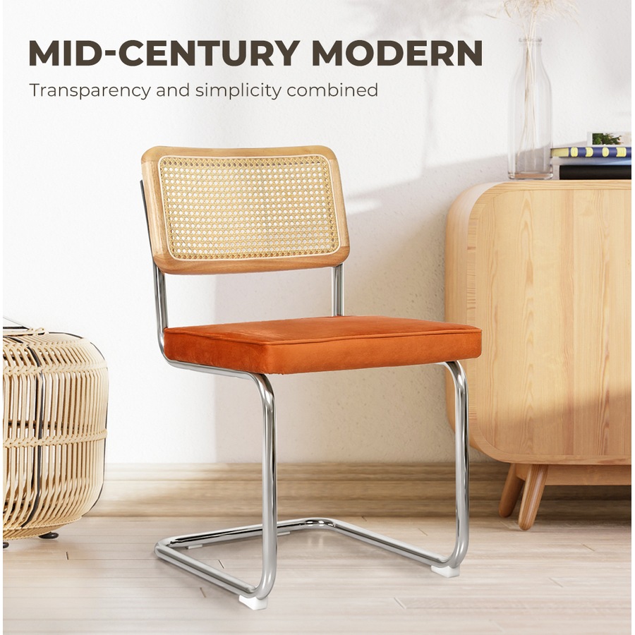 Levede 8x Rattan Chair Dining Chairs Cesca Replica Cantilever Velvet Padded Seat