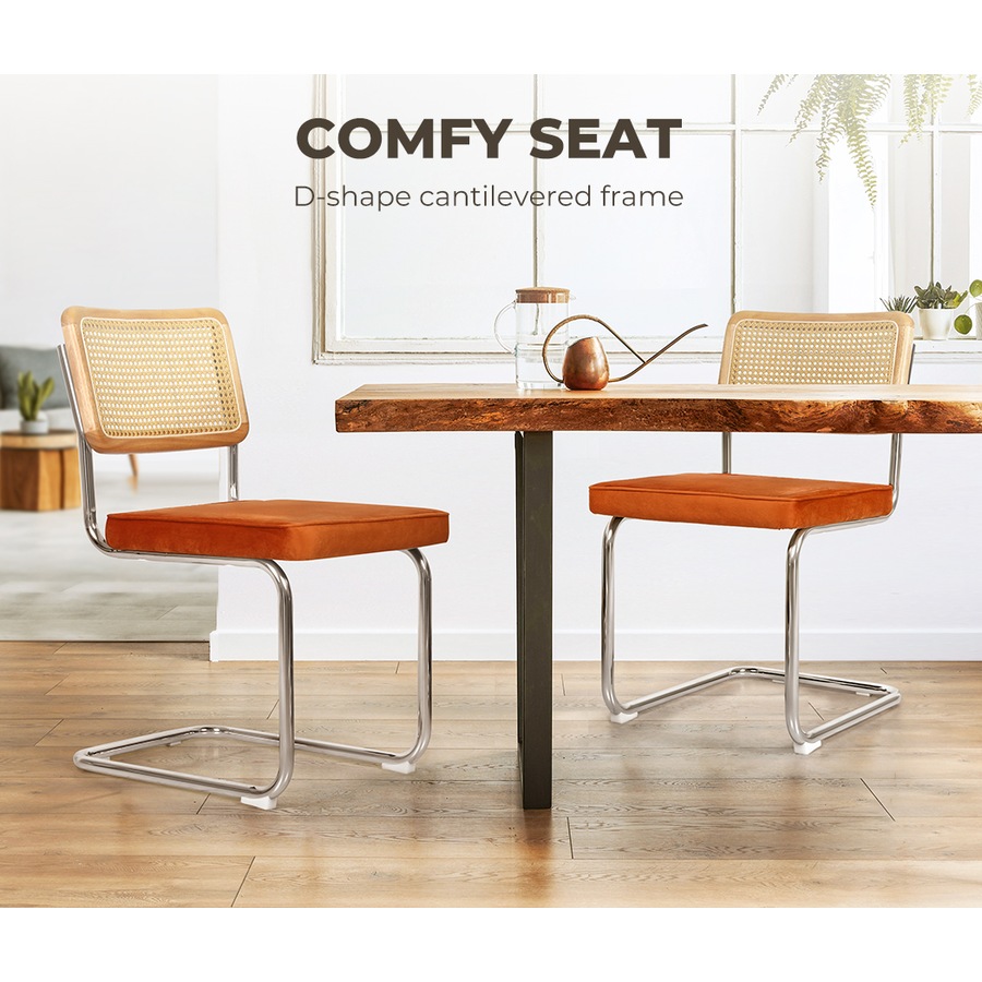 Levede 8x Rattan Chair Dining Chairs Cesca Replica Cantilever Velvet Padded Seat