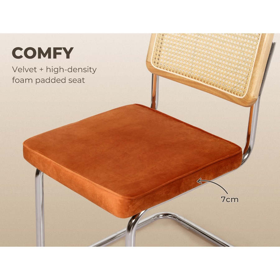 Levede 8x Rattan Chair Dining Chairs Cesca Replica Cantilever Velvet Padded Seat