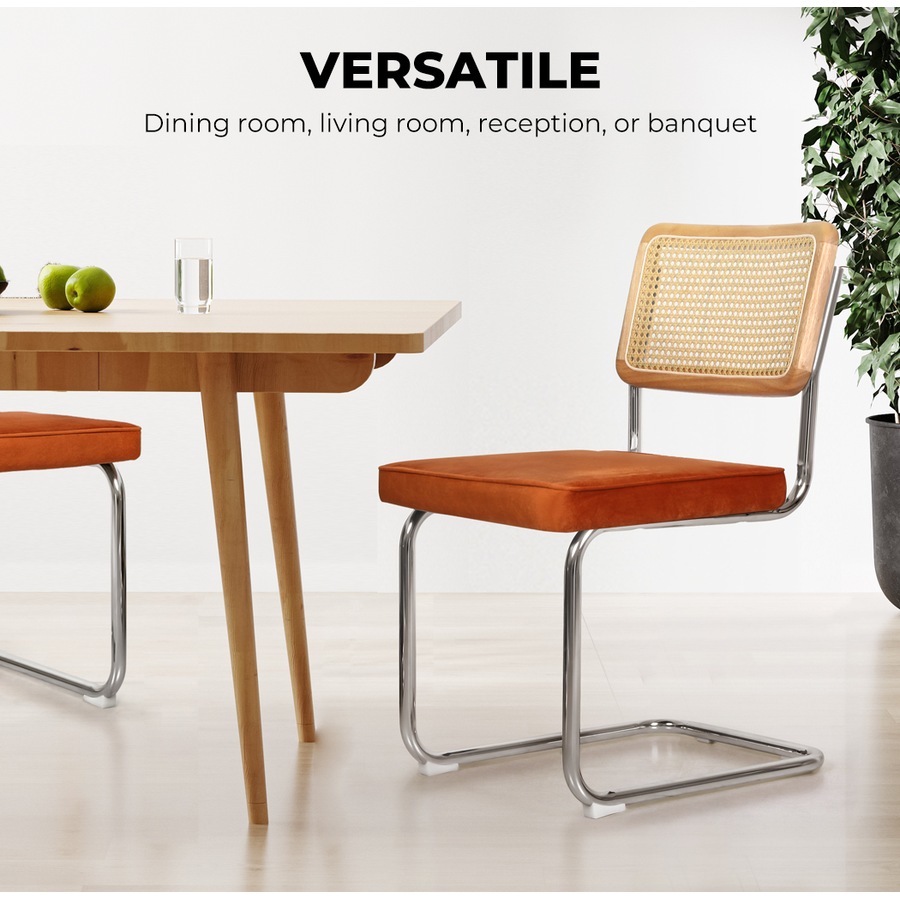 Levede 8x Rattan Chair Dining Chairs Cesca Replica Cantilever Velvet Padded Seat