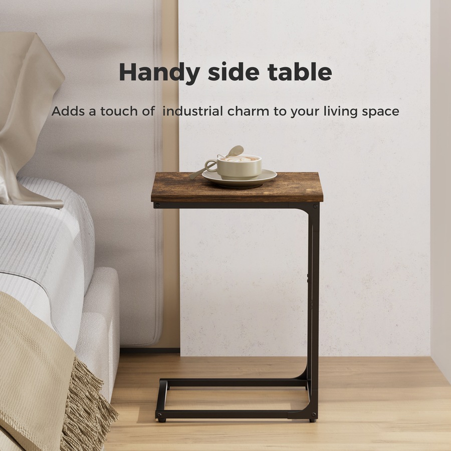 Levede C-shaped End Table Side Sofa Coffee Wood Overbed Laptop Table Industrial