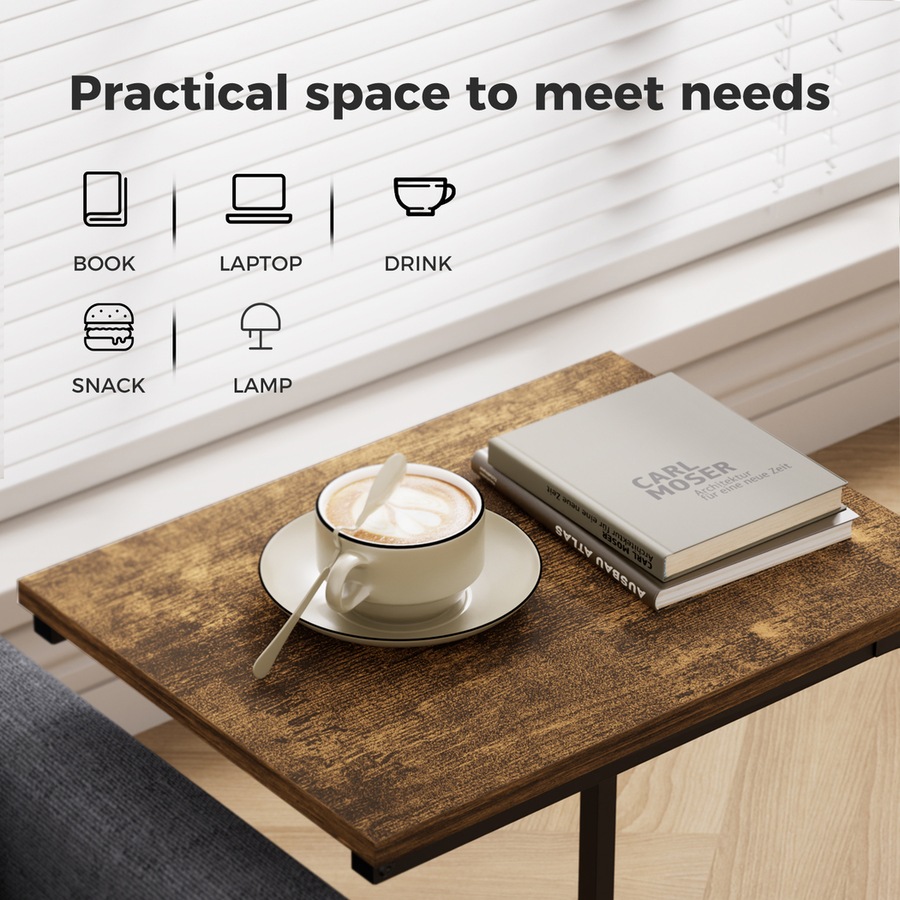 Levede C-shaped End Table Side Sofa Coffee Wood Overbed Laptop Table Industrial