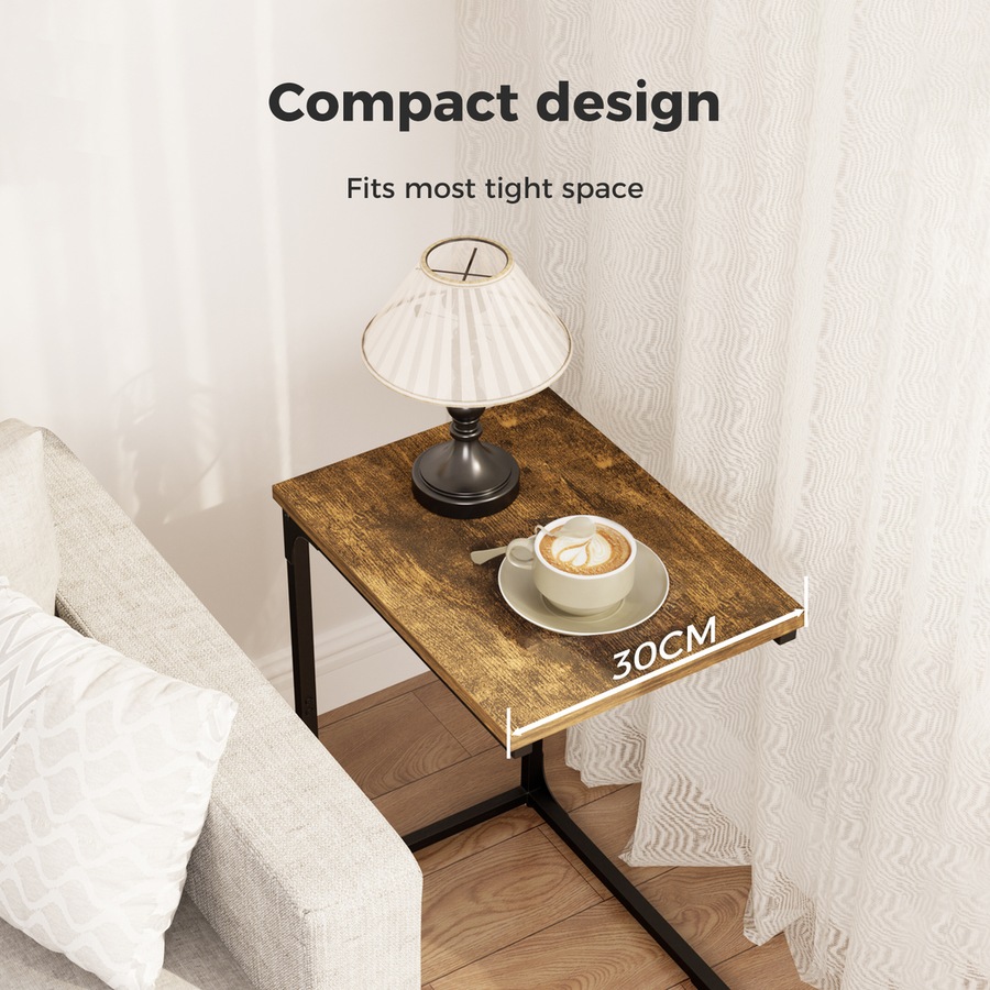 Levede C-shaped End Table Side Sofa Coffee Wood Overbed Laptop Table Industrial