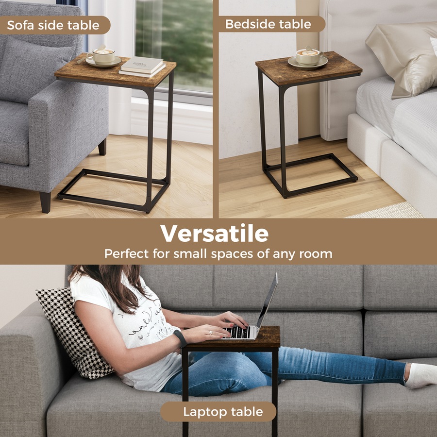 Levede C-shaped End Table Side Sofa Coffee Wood Overbed Laptop Table Industrial