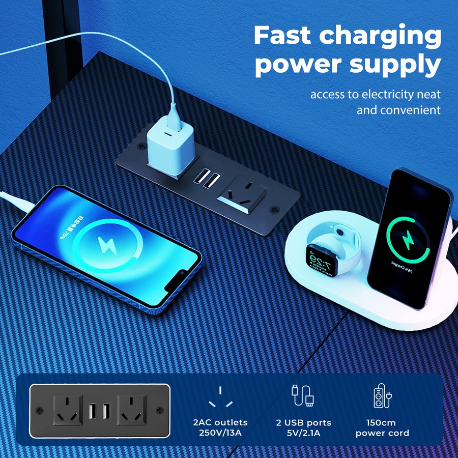 110x80cm L Shaped Computer Desk with LED Lights & Power Outlets & Drawers