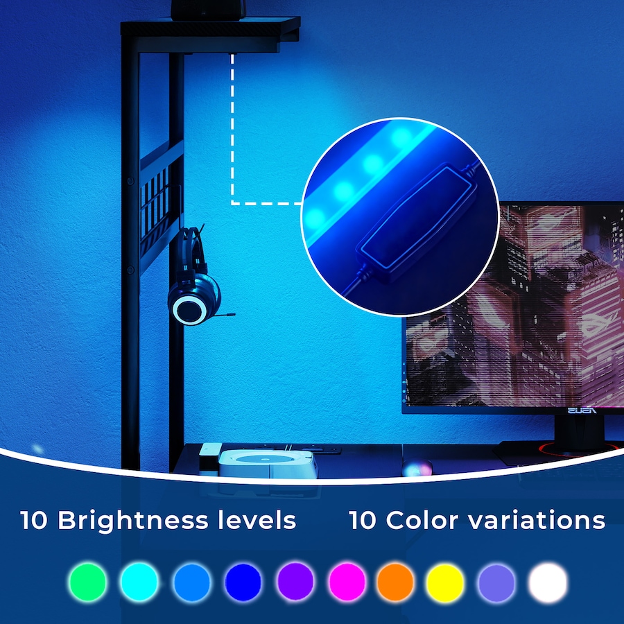 110x80cm L Shaped Computer Desk with LED Lights & Power Outlets & Drawers