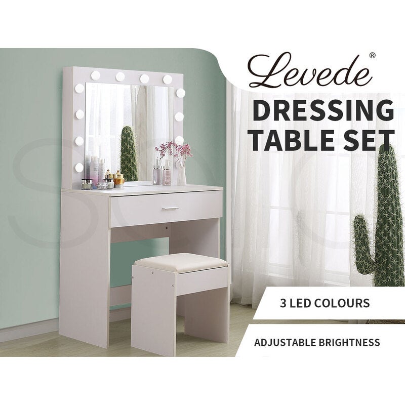 Levede Dressing Table Tool Set Led, Small Cream Vanity Mirror With Lights Desk