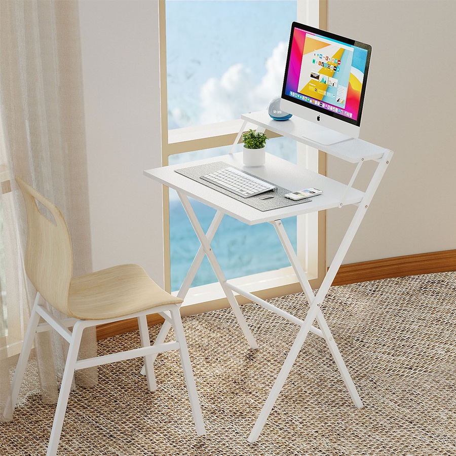 Levede Foldable Computer Desk with Monitor Shelf - White