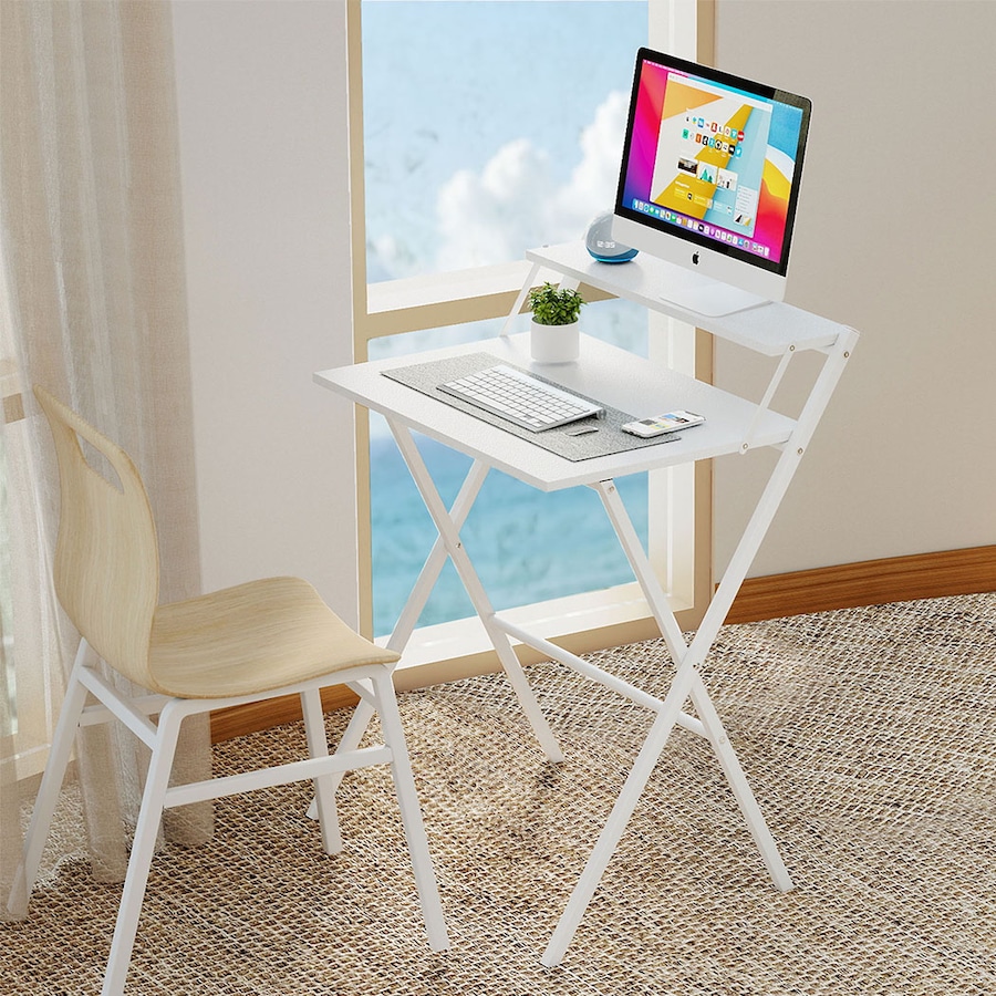 Levede Foldable Computer Desk with Monitor Shelf - White