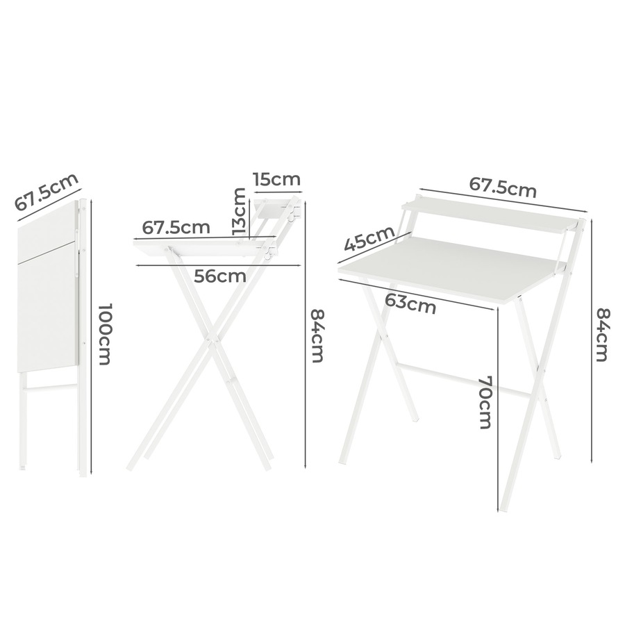 Levede Foldable Computer Desk with Monitor Shelf - White