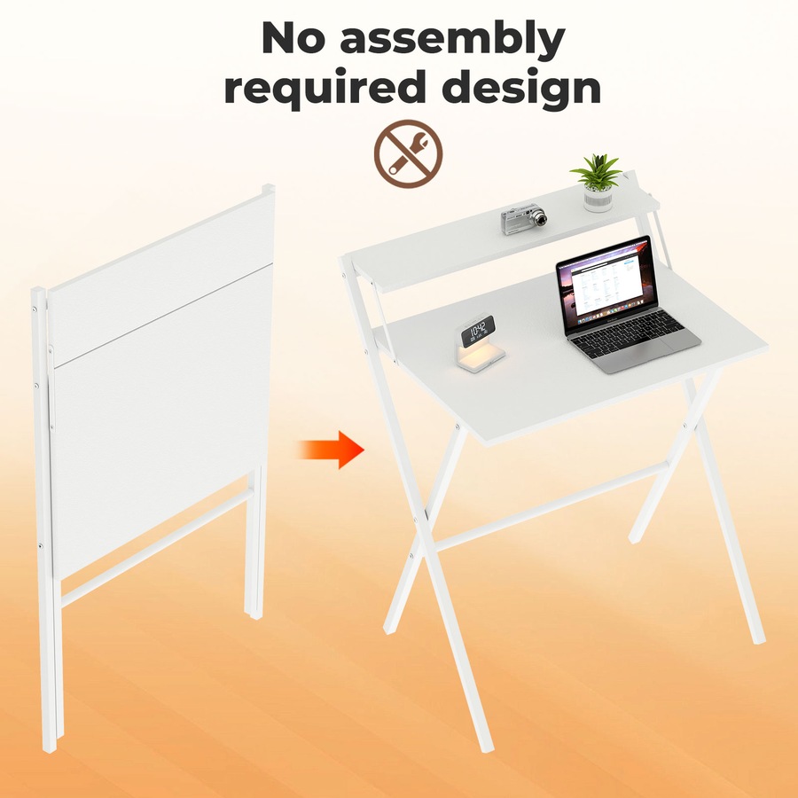 Levede Foldable Computer Desk with Monitor Shelf - White