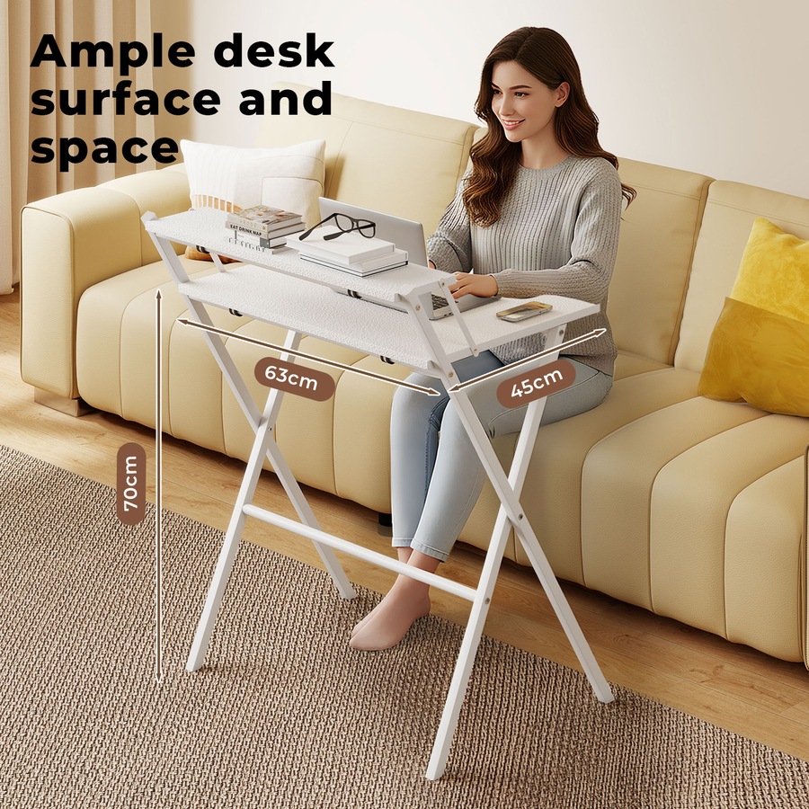 Levede Foldable Computer Desk with Monitor Shelf - White