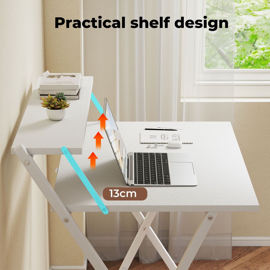 Levede Foldable Computer Desk with Monitor Shelf - White