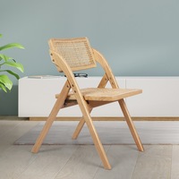 Levede a set of 2 Foldable Rubberwood Rattan Dining Chairs - Natural