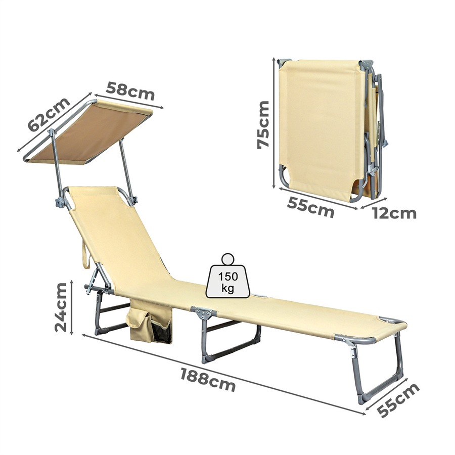 Levede Folding Beach Lounge Chair Portable Sun Lounger Deck Outdoor Khaki