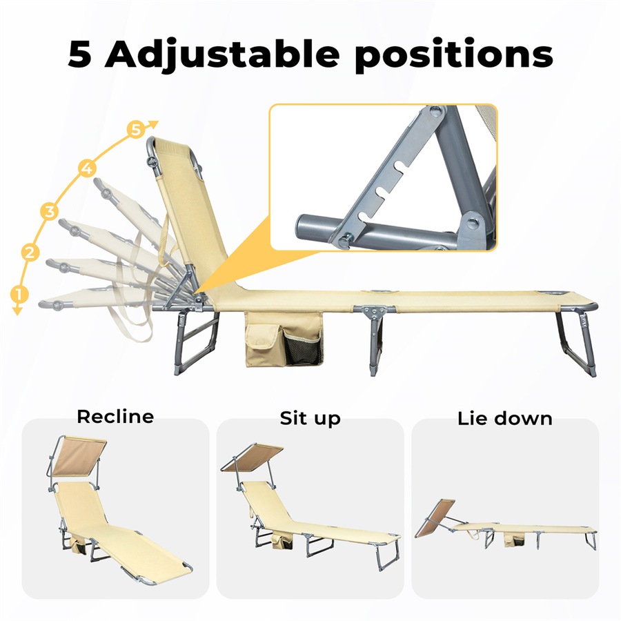 Levede Folding Beach Lounge Chair Portable Sun Lounger Deck Outdoor Khaki