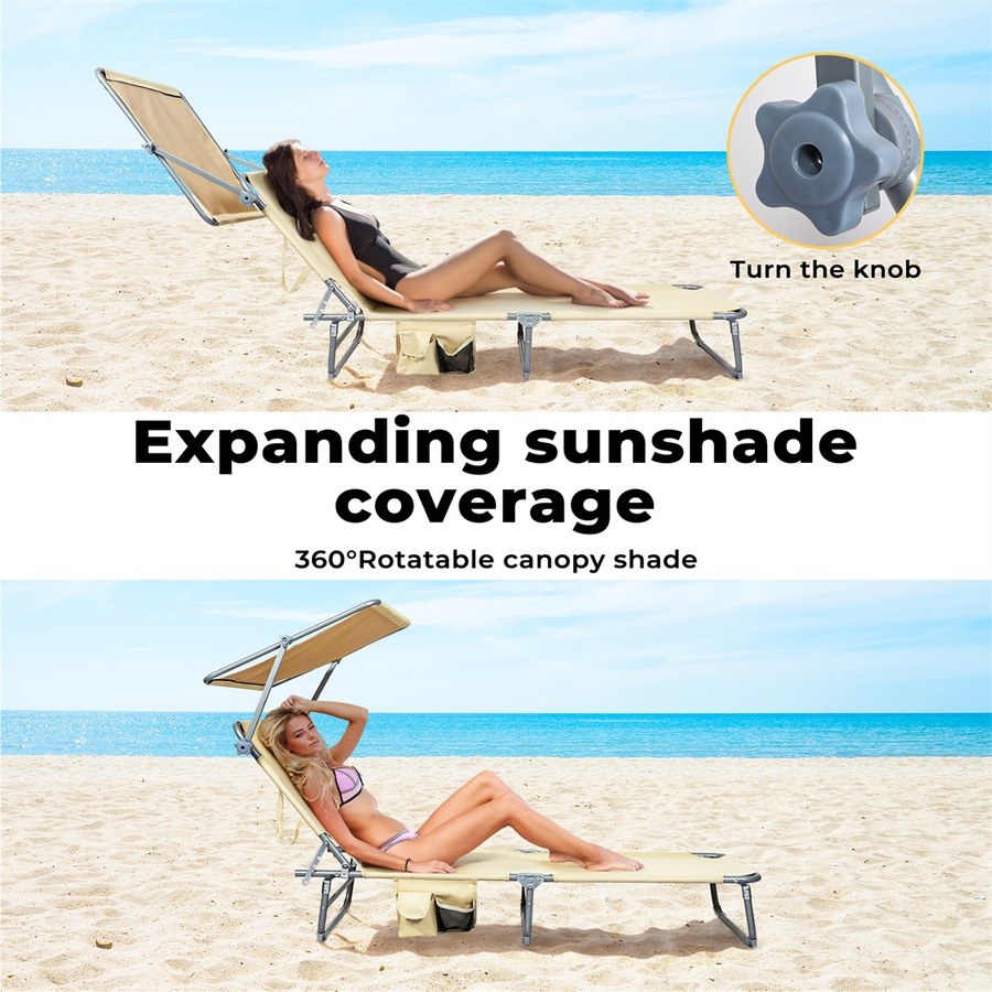 Levede Folding Beach Lounge Chair Portable Sun Lounger Deck Outdoor Khaki