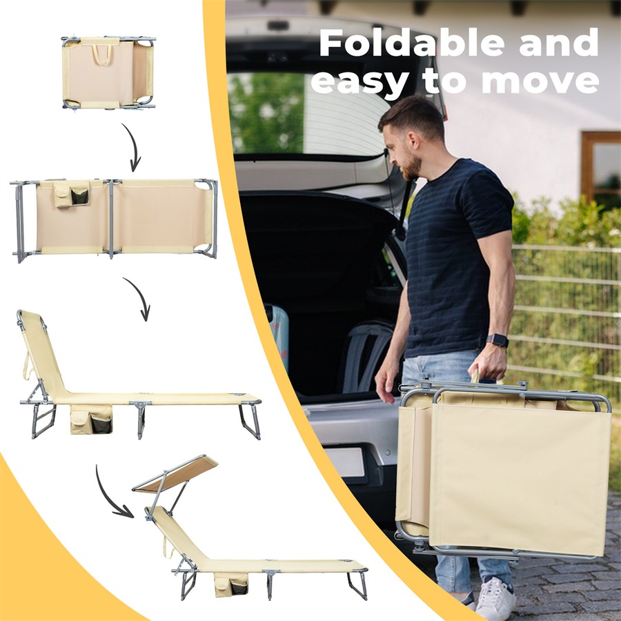 Levede Folding Beach Lounge Chair Portable Sun Lounger Deck Outdoor Khaki