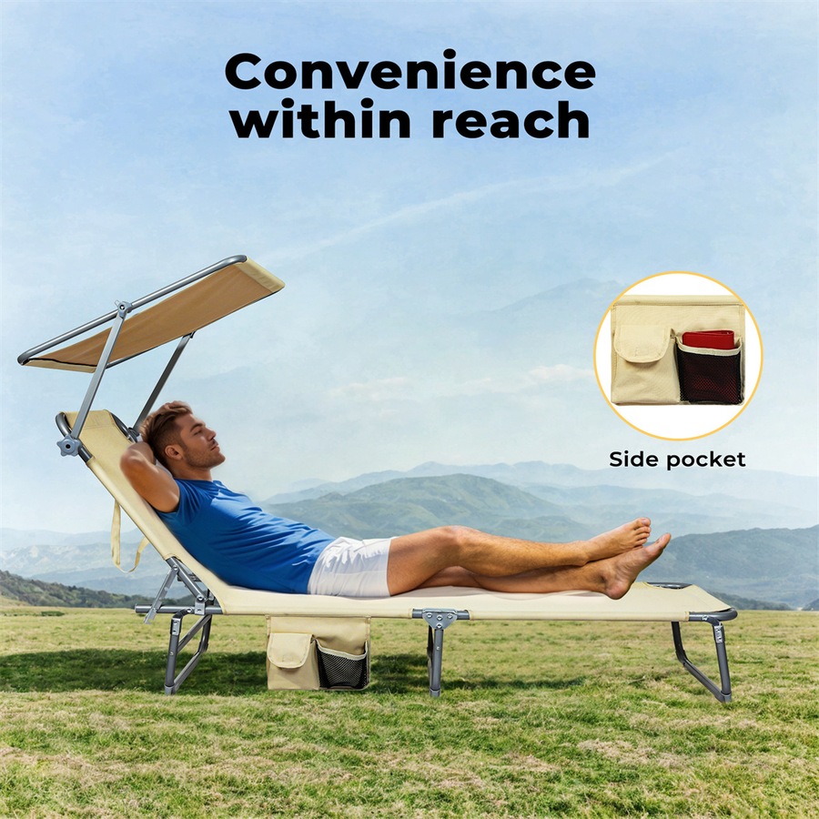 Levede Folding Beach Lounge Chair Portable Sun Lounger Deck Outdoor Khaki