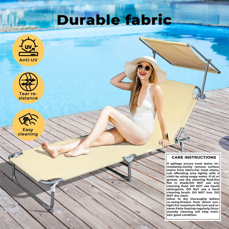 Levede Folding Beach Lounge Chair Portable Sun Lounger Deck Outdoor Khaki
