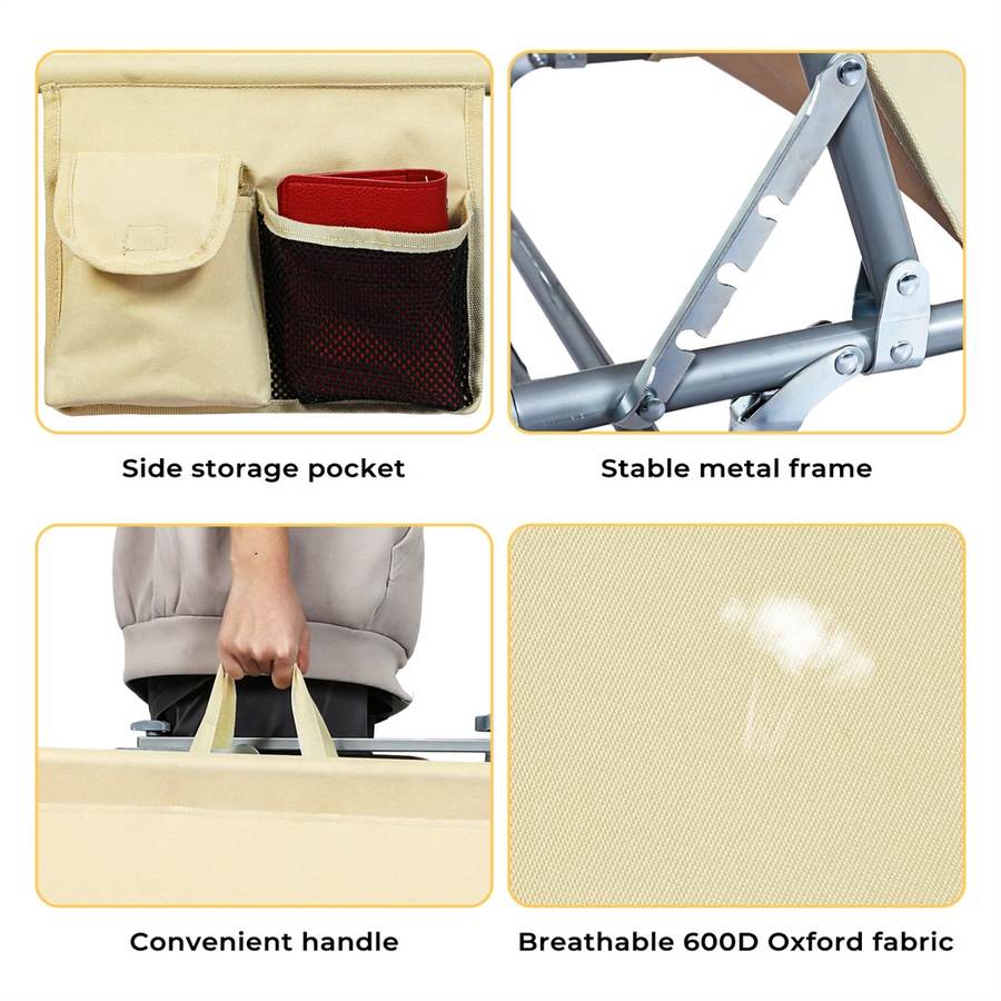 Levede Folding Beach Lounge Chair Portable Sun Lounger Deck Outdoor Khaki