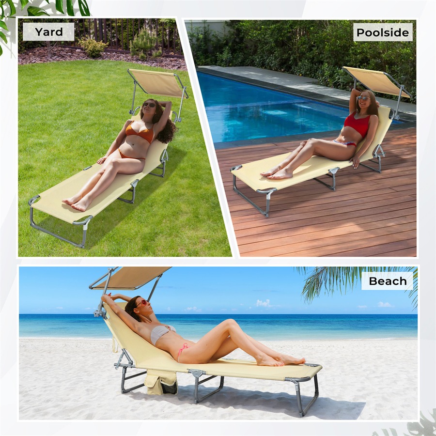 Levede Folding Beach Lounge Chair Portable Sun Lounger Deck Outdoor Khaki