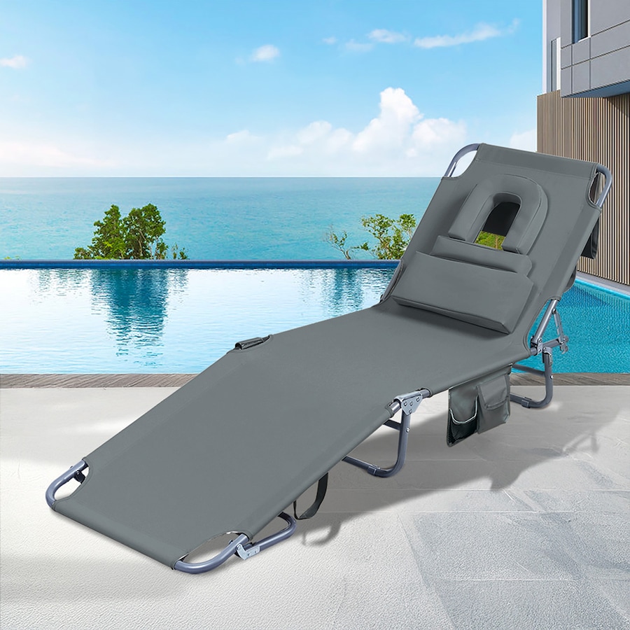 Levede Folding Beach Lounge Chair w/ Face Hole - Grey