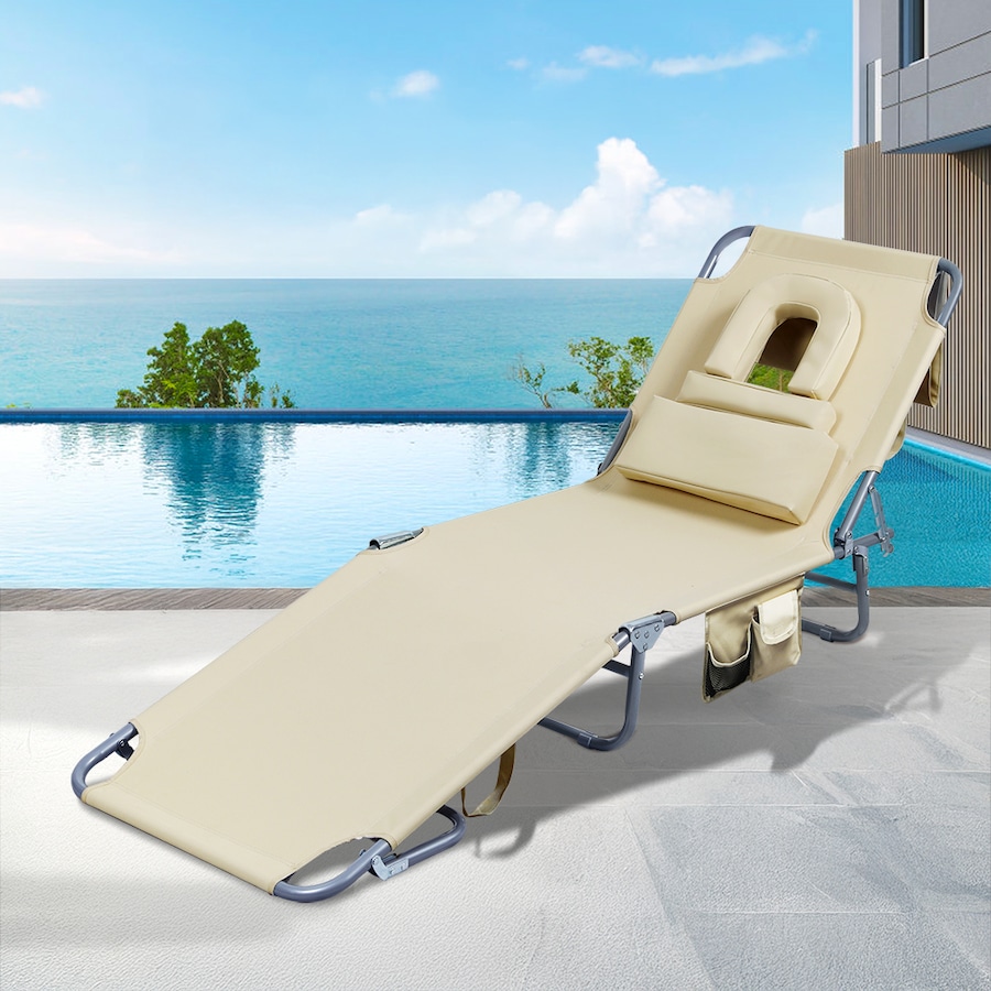 Levede Folding Beach Lounge Chair w/ Face Hole - Khaki