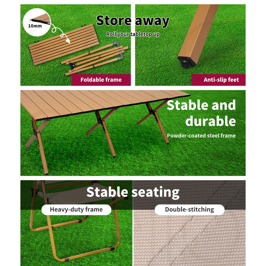 Levede Folding Camping Table Chair Set Portable Picnic Outdoor Foldable Chairs