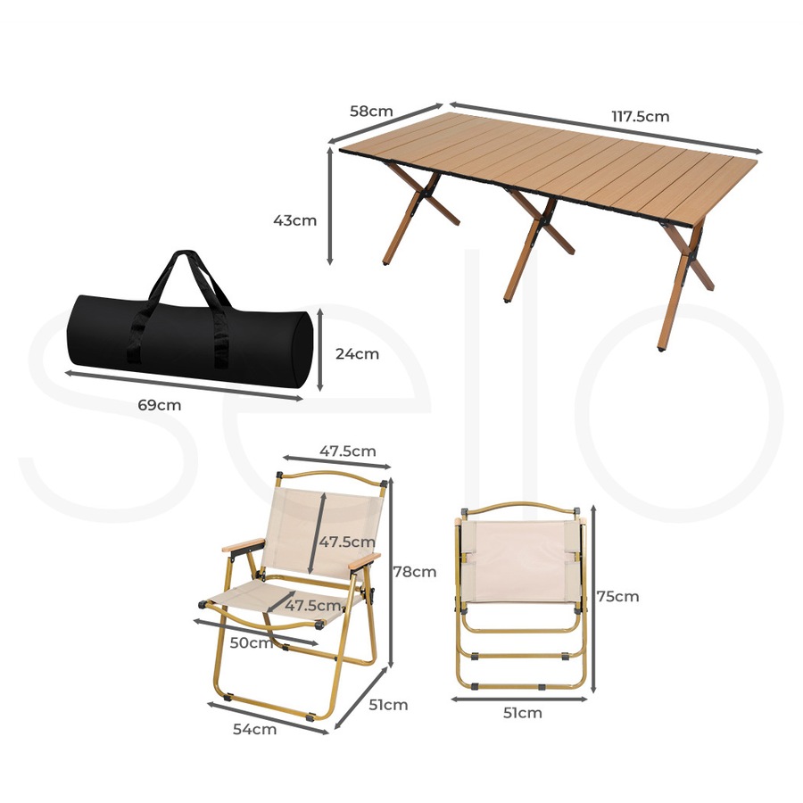 Levede Folding Camping Table Chair Set Portable Picnic Outdoor Foldable Chairs